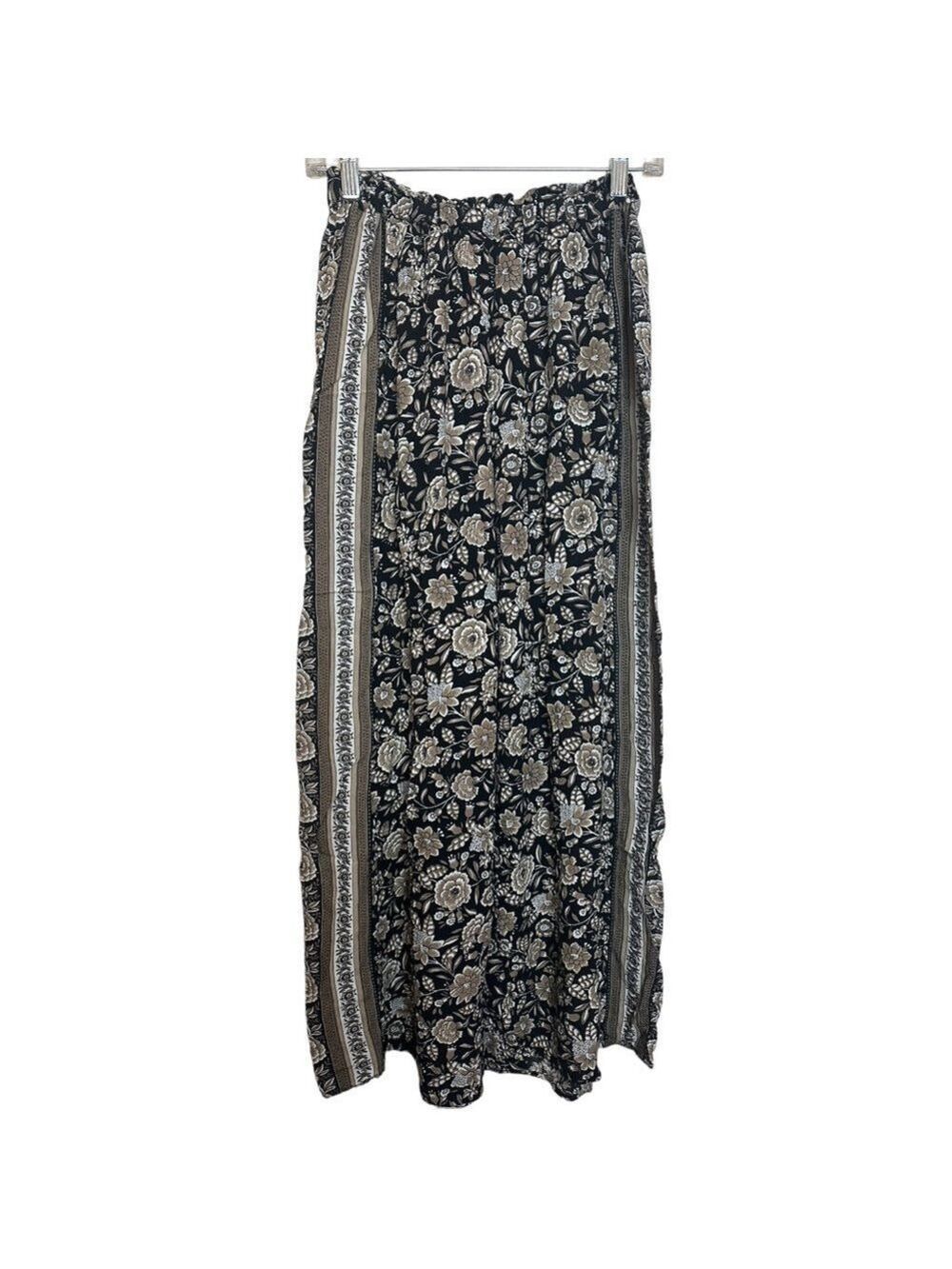 American Eagle Floral Wide Leg Elastic Waist Flowy Pants in Brown & Black